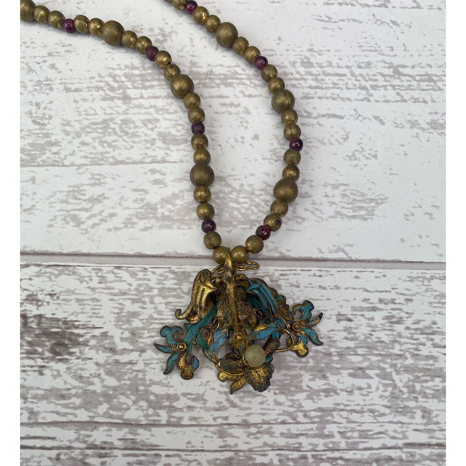 Qing Dynasty Kingfisher feather Pendant Antique VINTAGE Chinese 19th Tian-tsui點翠 AS IS