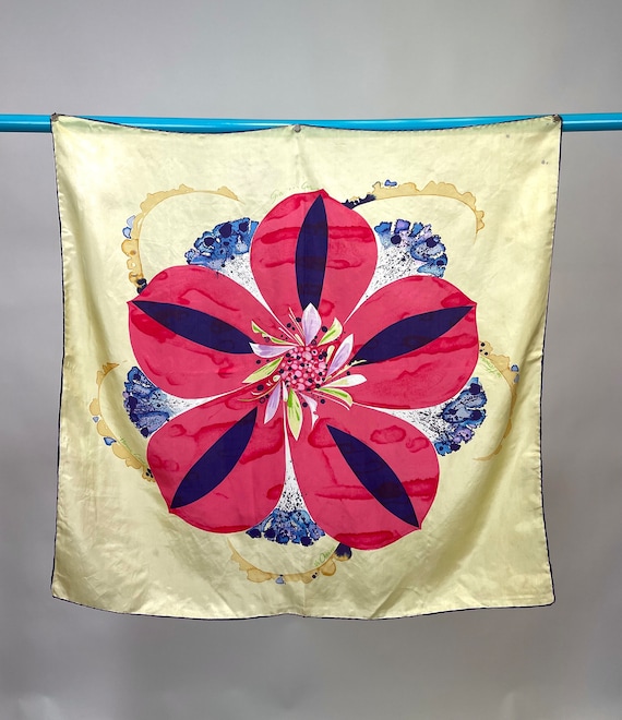 Vintage 1960s Home Lines Silk Scarf With Large Tropical