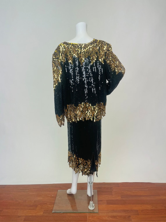 Vintage 1980's Does 1920's Sequins Blouse and Ski… - image 4