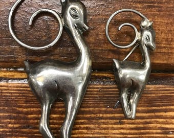 1940's Sterling Silver Signed Mexico Gazelle, Deer, Antelope Mother and Child Brooch or scatter Pin Set