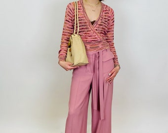 Rare Valentino Authentic Designer Pink Y2K Pants W Tie & Pockets