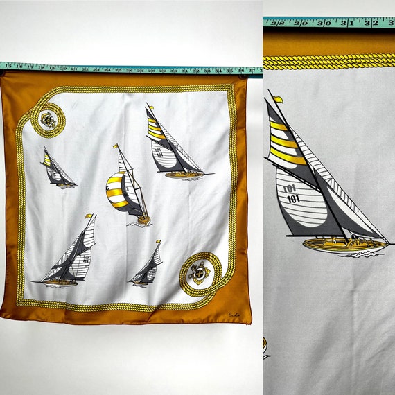 Vintage 1970s Echo Silk Scarf With Novelty Print Sail Boats