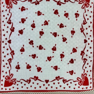 Vintage Valentine&#39;s Day Heart and Arrow novelty hankie Handkerchief Hanky Red Hearts Love