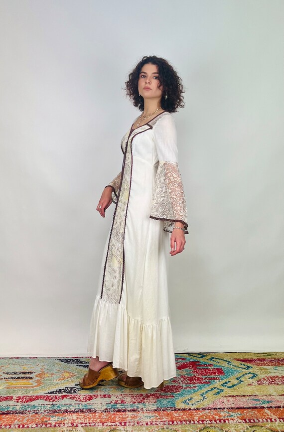 Vintage 1970s White and Brown Full Length Dress B… - image 9