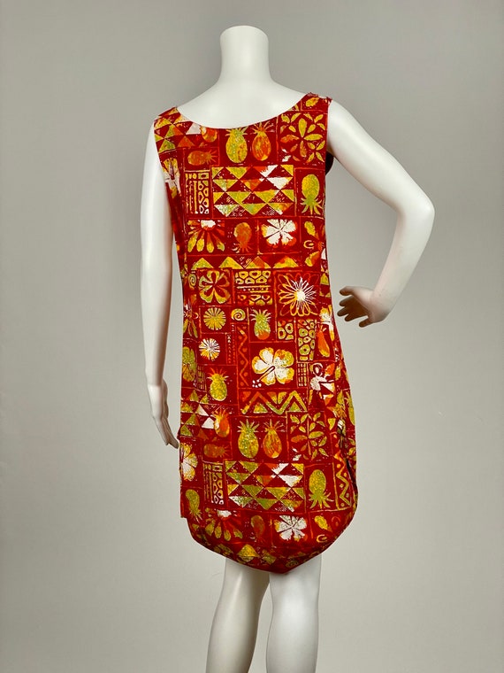 Alfred Shaheen Red Orange Lime Yellow Printed Cot… - image 5