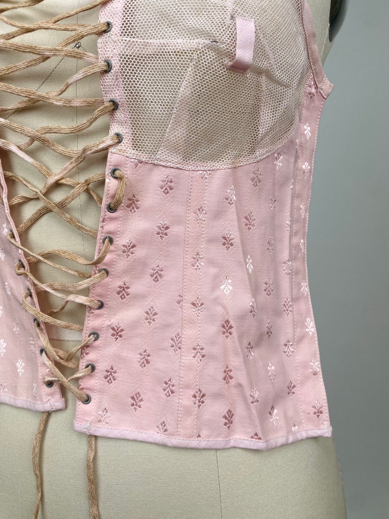 Rare Vintage early 1900s Spirella Corset front, bustier, lace up undergarment, body shaper, pale blush pink image 4