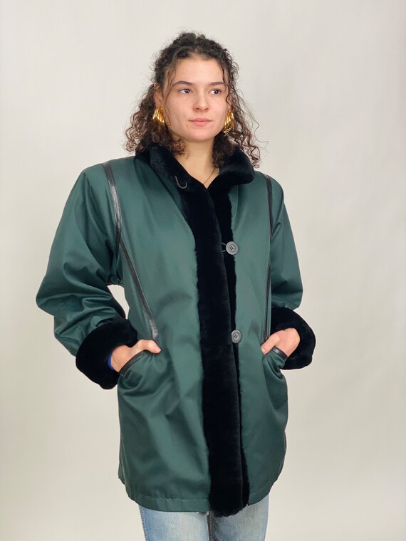 Yves Saint Laurent Fourrures Black Fur Lined Green Trench Coat With Black Leather Piping YSL Etsy Canada