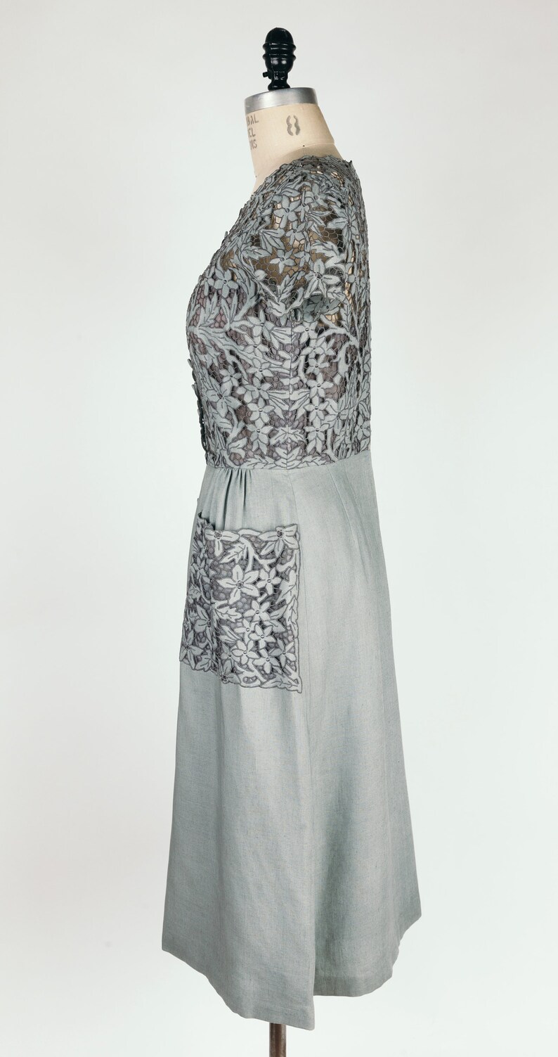 Vintage 1960s Mad Men Style Gray Blue Linen Cocktail Dress Etsy