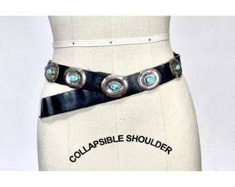 Authentic Sterling Silver with Turquoise Narrow Concho Belt Navajo Signed LM