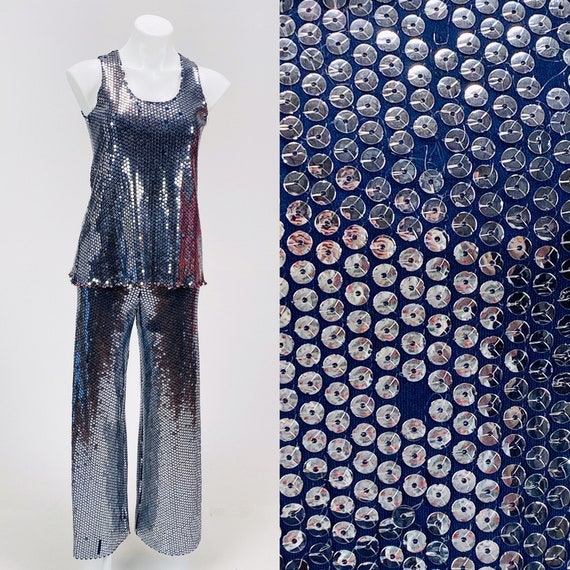 Vintage 1970s Stephen Burrows Navy Sequined Jersey