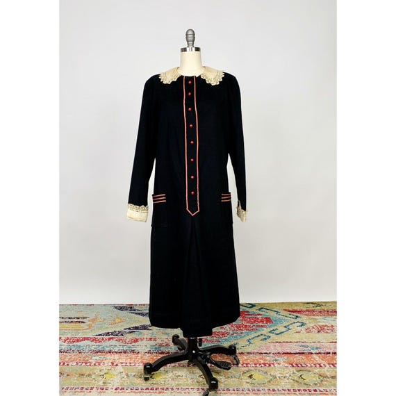 black edwardian dress Antique 1910s Beaded Striped Cotton Day length gown with a long train at back Edwardian Dress 3XL