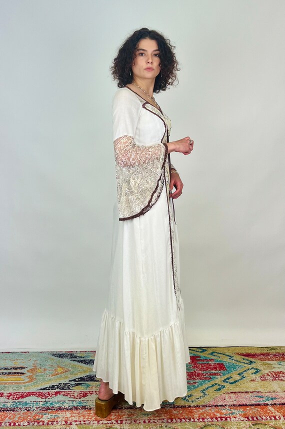 Vintage 1970s White and Brown Full Length Dress B… - image 5