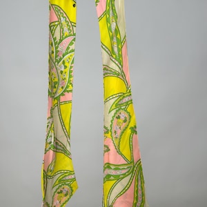 Vintage Paisley Floral Tie Scarf Bright Colorful Yellow Green Pink White