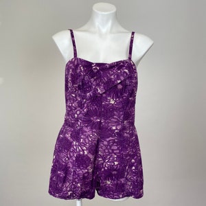 Authentic Vintage 1950s one piece Designer Catalina Cotton Purple Floral Bathing Suit Swim Suit Pin up photo shoot Great size