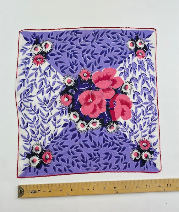 Pink and Purple Floral Hanky Hankie Handkerchief F
