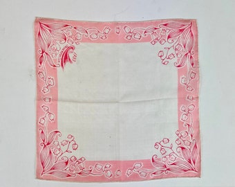 Vintage 1930s Japanese Silk novelty hankie Handkerchief Hanky Pink Tulips 1933