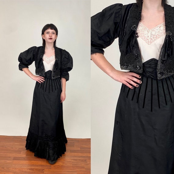 Rare silk two piece Victorian mourning black Jack… - image 1