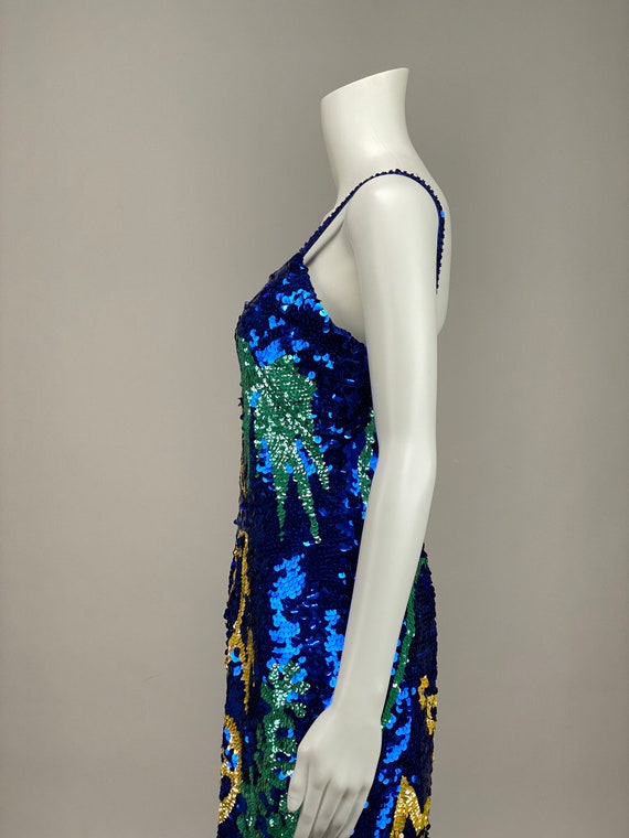 Sexy Vintage 1970s Sequins Blue Yellow Green Dress Under the Sea