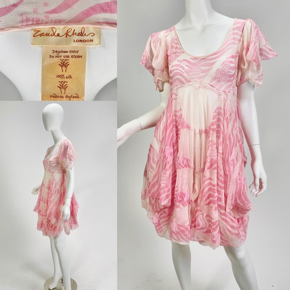 Vintage Designer Zandra Rhodes London Silk Painted Flowing Bubble
