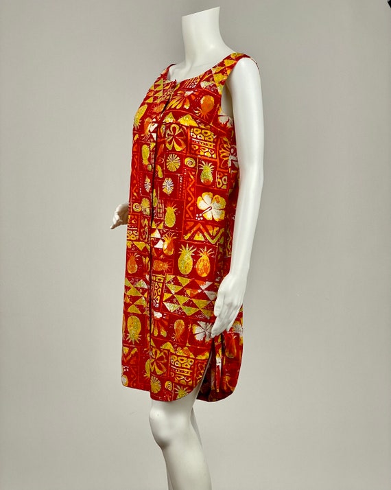 Alfred Shaheen Red Orange Lime Yellow Printed Cot… - image 7