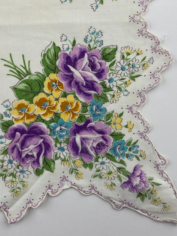 Vintage hankie Handkerchief Floral novelty print … - image 4