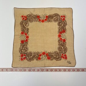 Vintage 1960s Kati Autumn Color Orange Flower Novelty cotton hankie handkerchief Collectible great framed textile gift