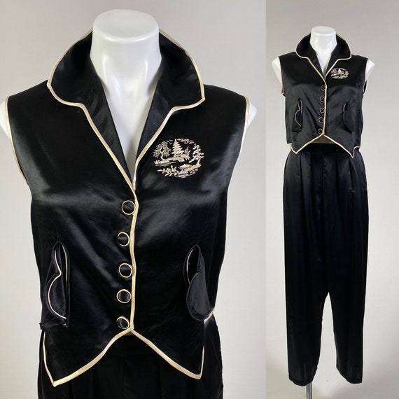 RARE Vintage 1920s 1930s Black Silk Embroidered Ch