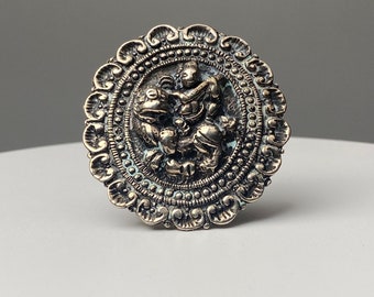 Vintage Sterling Silver 925 G. Cini Cast Brooch or Pin Featuring Hindu Goddess Saraswati Playing Sitar | Wisdom Music | Bohemian Style