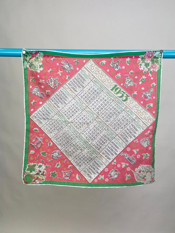 Vintage 1953 Silk Calendar Scarf Red Green Gold With Illustrations of  Zodiac Signs and the Four Seasons - Etsy