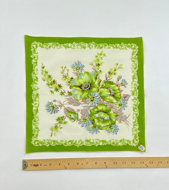 Lime Green Poppy and Daisy Floral Cotton Hanky Ha… - image 1