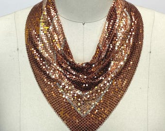 Vintage Whiting & Davis Mesh Bib Necklace Chevron Scarf Rose Gold Silver Stripes