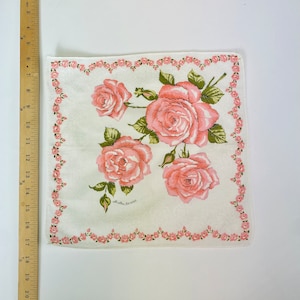 Vintage 1940s Pink Rose Floral hanky Handkerchief Hankies Gift for Her Valentines Day Love