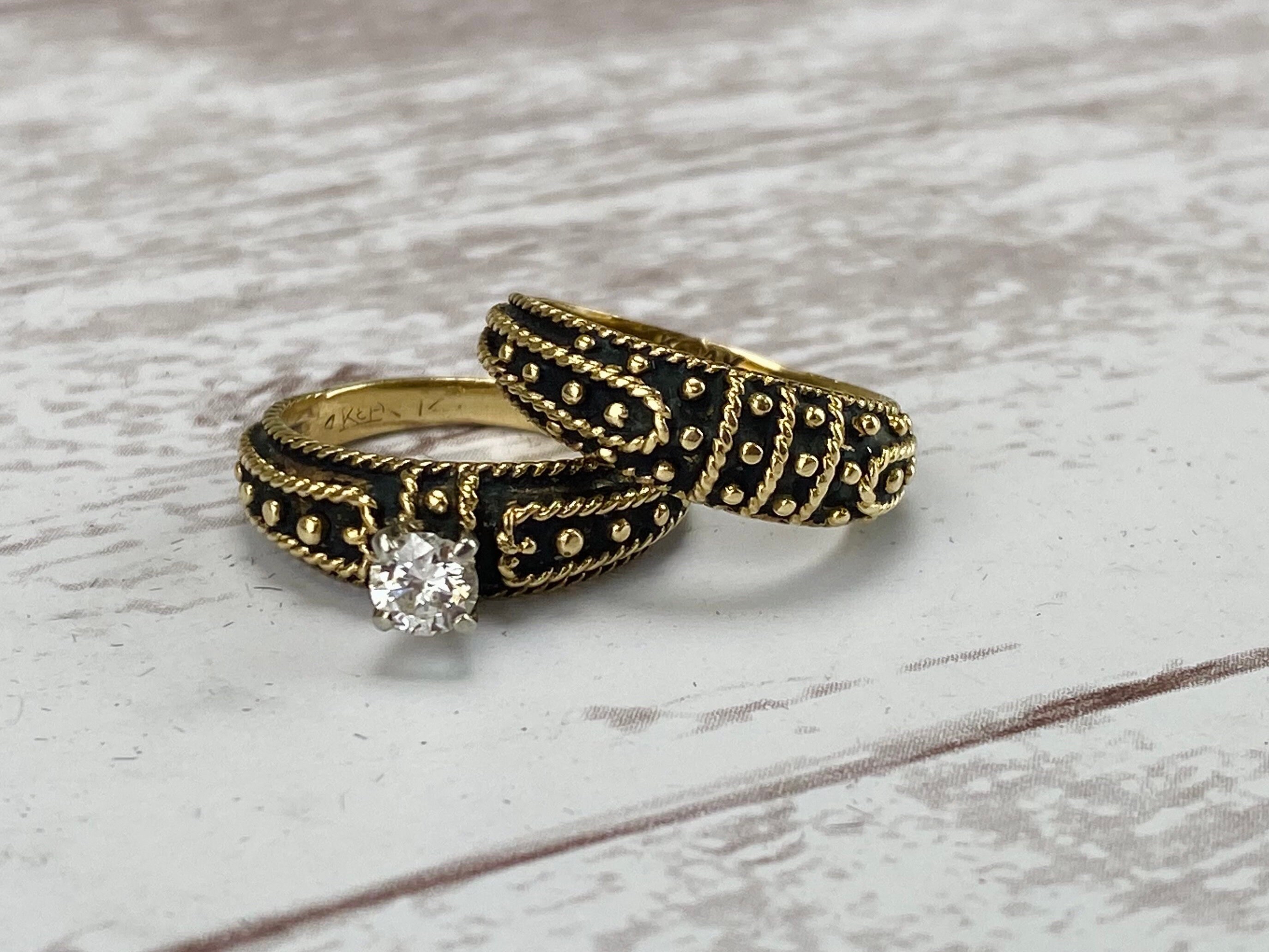 Vintage 1980s 14k Yellow Gold Wedding Stack Engagement Ring  display picture 2