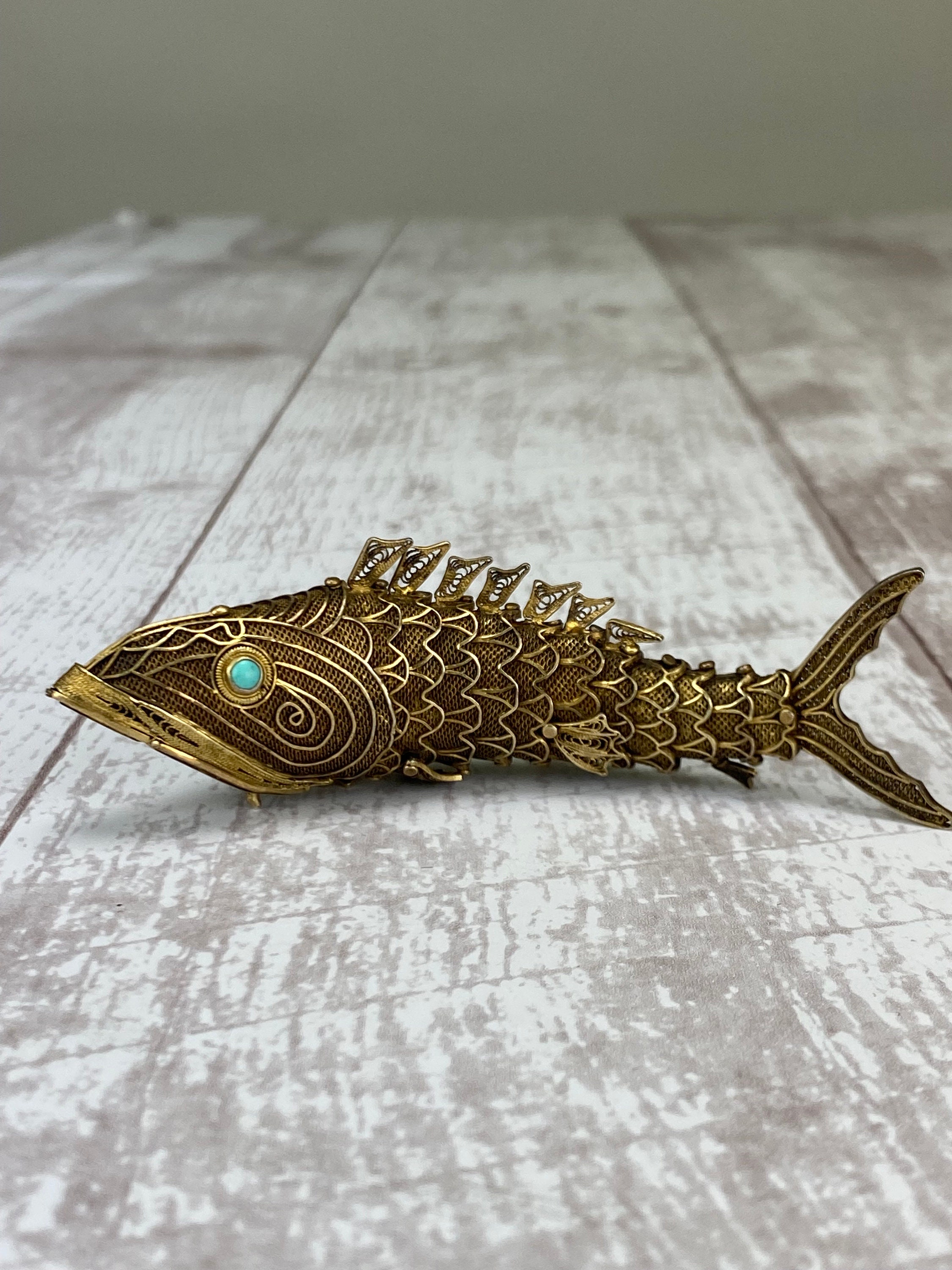 Mazza Aquamarine & Sapphire 14K Gold Fish Pendant
