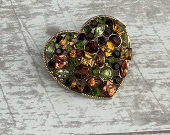 Vintage Gold Tone Rhinestone Heart Shaped Brooch for Valentine's Day