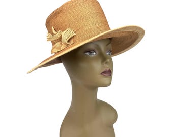 Sombrero de paja de verano estilo Regencia para mujer, hecho a mano, estilo vintage de principios del siglo XX.