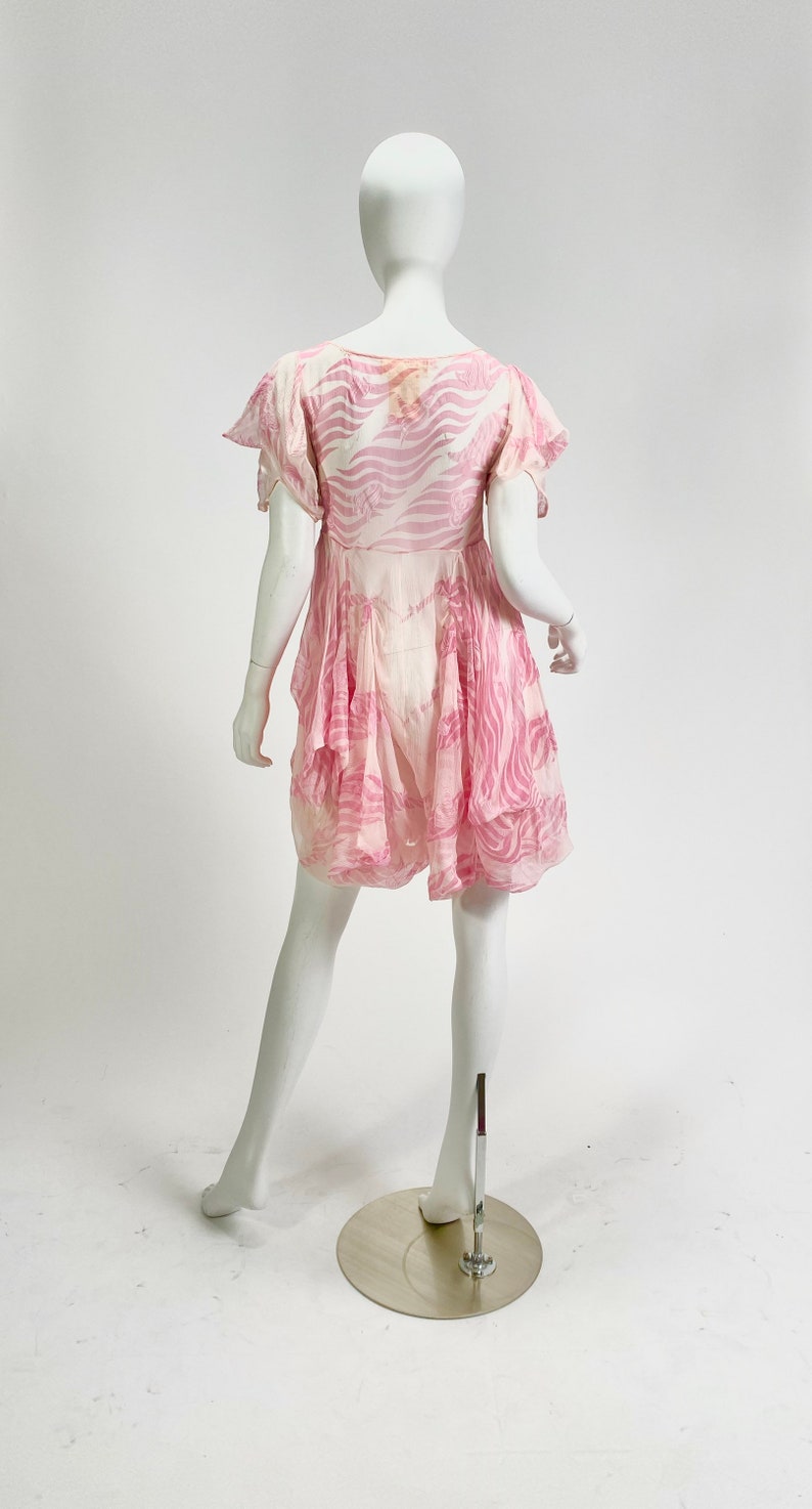 Vintage Designer Zandra Rhodes London silk painted flowing bubble hem mini dress with empire waist image 6