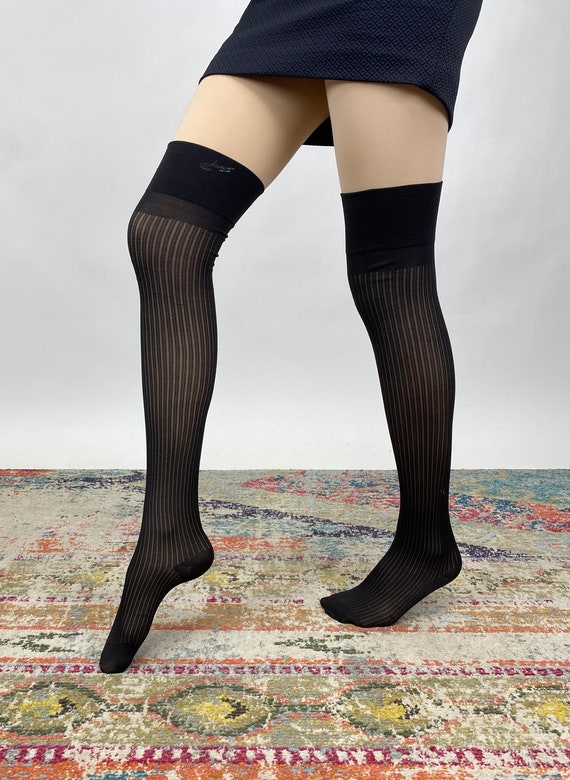 Vintage 1950s Black Striped Stockings Panty Hose … - image 4