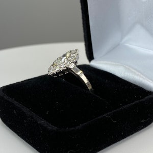 Estate Vintage Marquise brilliant cut diamond ring with round halo, baguette shoulders 14k white gold with appraisal, a engagement wedding image 7