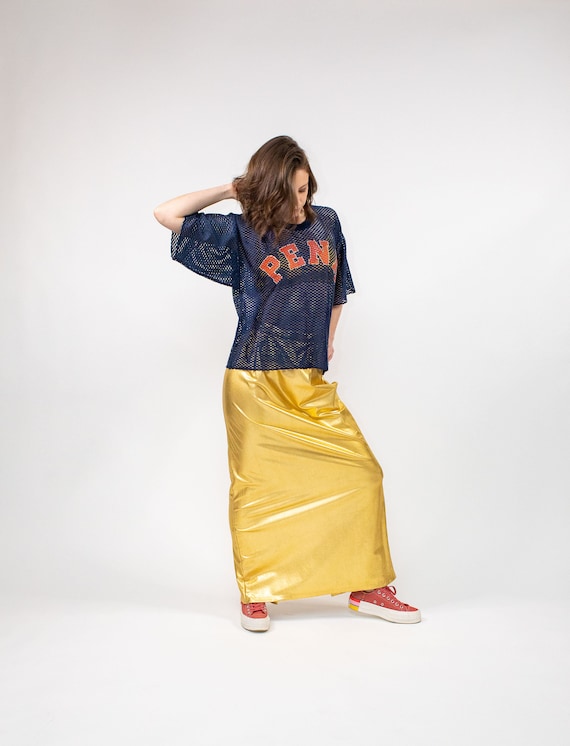 Vintage 1990s Metallic shiny gold stretch Maxi ski