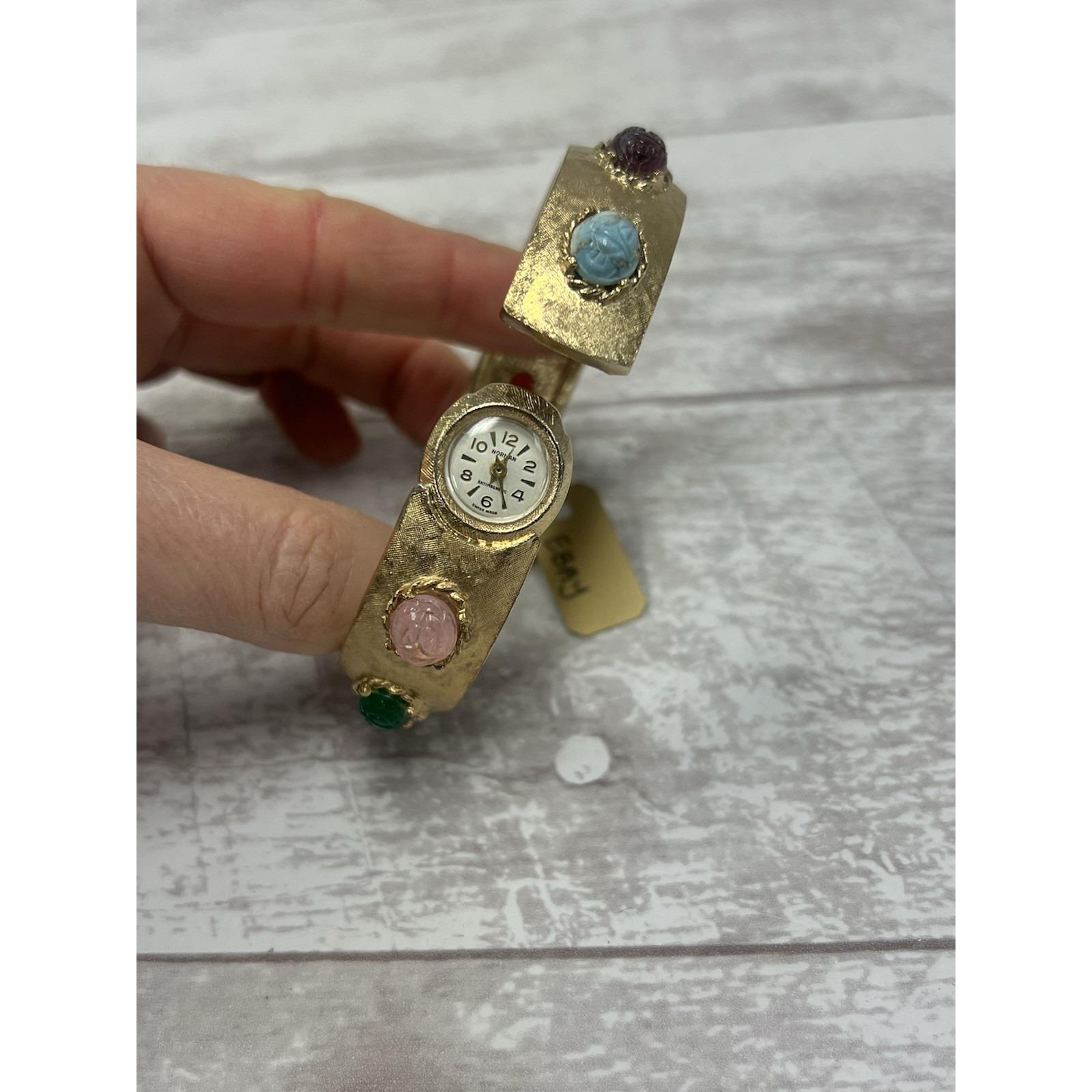 Vintage Norman De Luxe Swiss Made 1950’s-1960’s Wind Up Gemstone Watch 6” W8 1960s Swiss Made Vulcain 17 Jewels Diamond Watch for Women  main image 2
