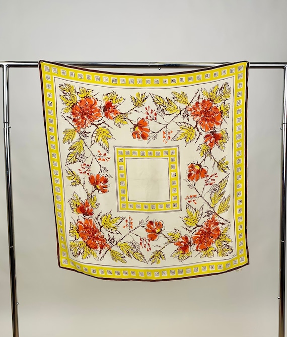 Vintage 1950s Vera Silk Scarf Novelty Autumnal Pr… - image 1