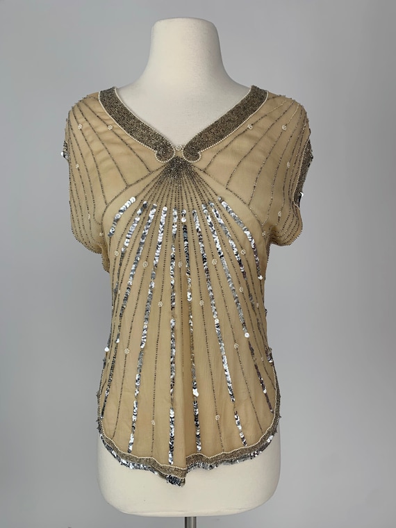 Vintage 1980s does 20s elegant beaded cream top, … - image 2