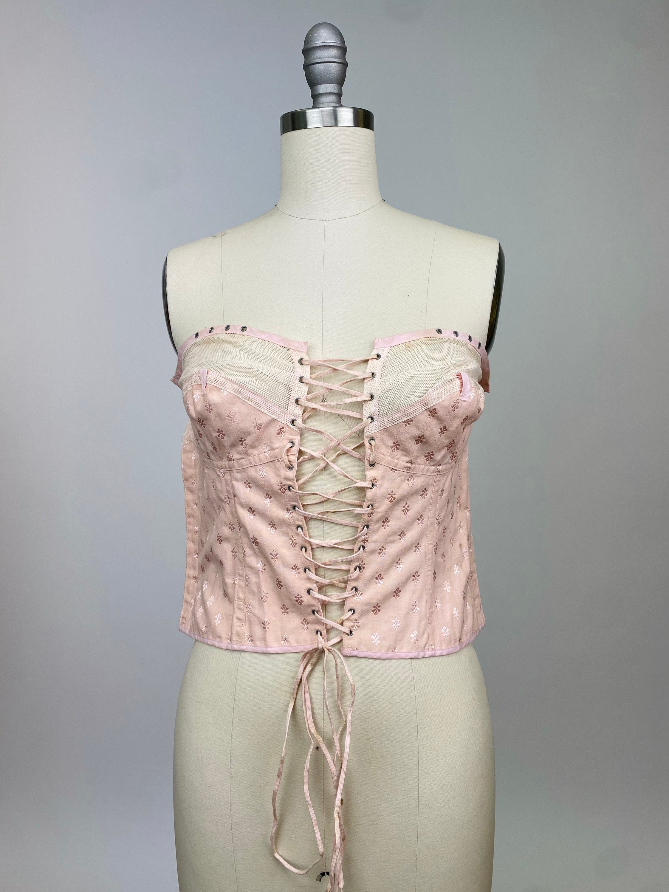 Rare Vintage Early 1900s Spirella Corset, Bustier, Lace up Undergarment,  Body Shaper, Pale Blush Pink, Front Only -  Israel