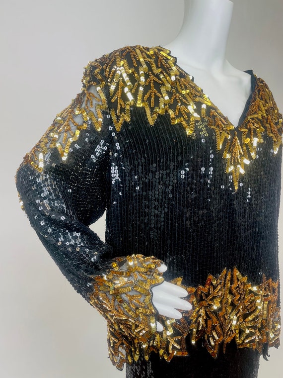 Vintage 1980's Does 1920's Sequins Blouse and Ski… - image 5