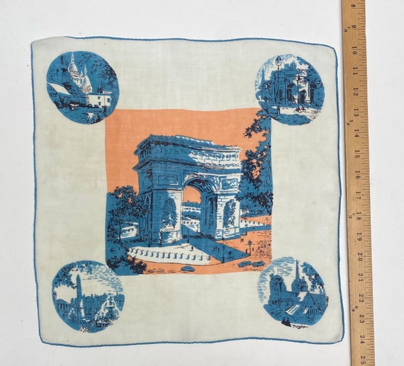 Vintage Linen Paris France Kimball novelty hankie… - image 1