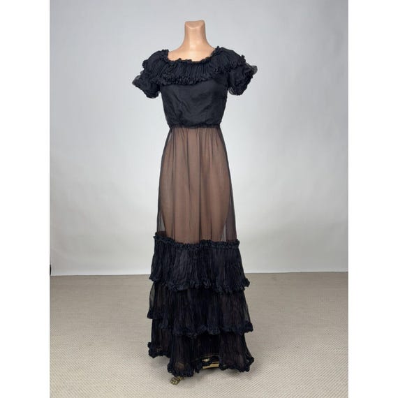 Antique 1900s Black Silk Chiffon Full Length Dress W/ Pleats Antique 1900s Black Silk Chiffon Full Length Dress W/ Pleats