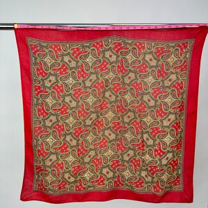 Vintage 1940s Cotton Rayon Blend Red and Green Paisely Scarf Holiday Gift AS IS Pinup Rockabilly Headwrap