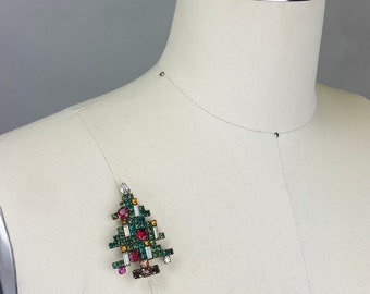 Weiss Signed Christmas Tree Brooch 5 Candle Baguette Rhinestones 1950s Pin Holiday Decorative