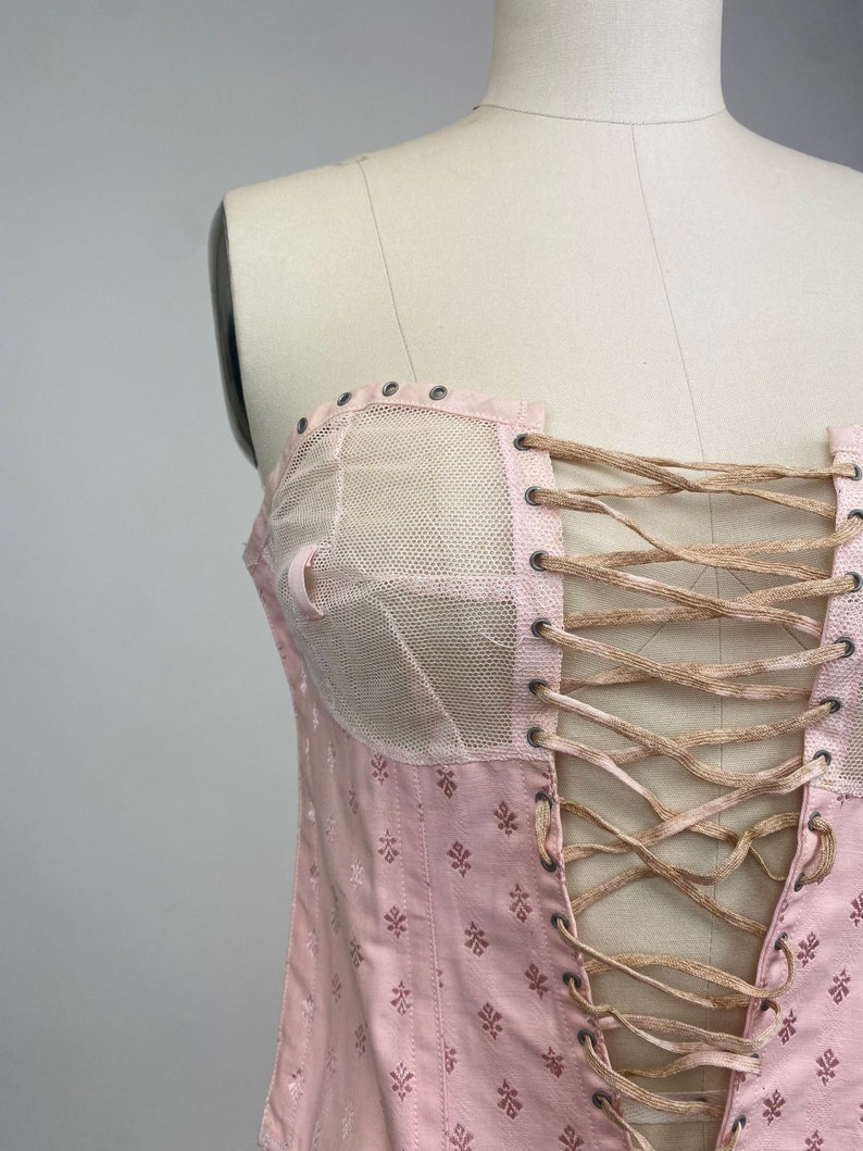 Rare Vintage early 1900s Spirella Corset front, bustier, lace up undergarment, body shaper, pale blush pink image 9